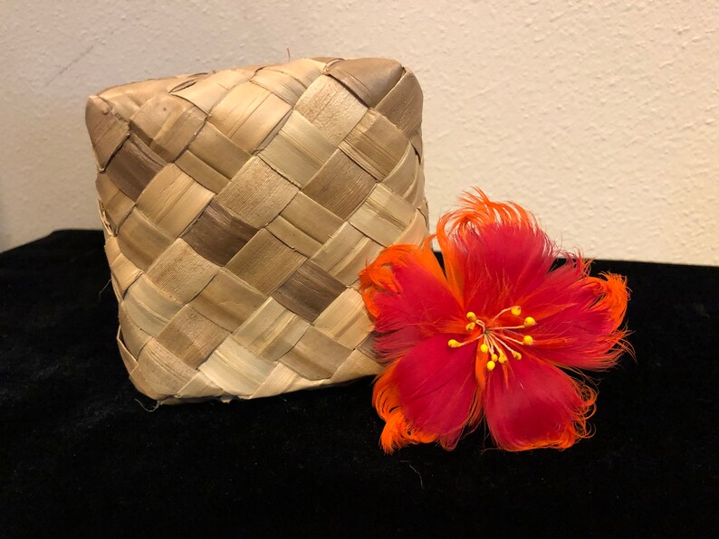 Fire Red Hibiscus Feather Flower Ear Pick,Orange Hibiscus Feather Flower,Hawaiian Style Wear,Aloha Wear,Hair Piece,Gift For Her,Wedding Wear image 5