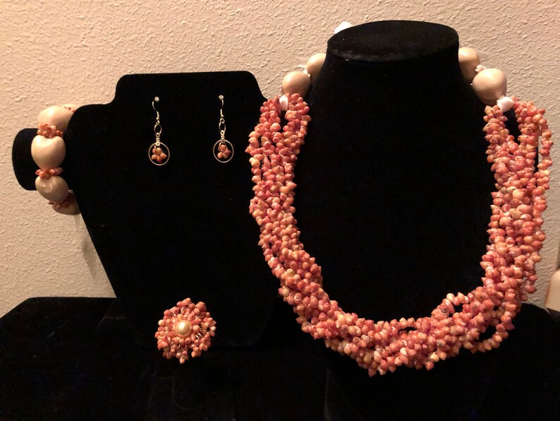 Orange Mongo /& Natural Candle Nut Shell Jewelry Set,Monarchy Jewel Set,Hawaiian Wear,Aloha Wear,Tahitian Wear,Polynesian Wear,Hawaiian Jewel