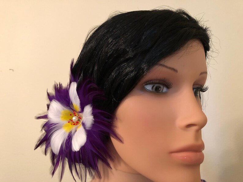 Aloha On My Mind Hibiscus Feather Flower Hair Pick,Hawaiian Style Hair Pick,Hair Ornament,Hair Trinkets,Up-Do Hair Pick,Hawaiian Feather Art