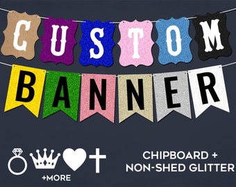 Custom Banner, Choose Your Shape, Colors, and Font - Party Banner, Personalized Banner, Photo Prop, Engagement Banner, Graduation Banner