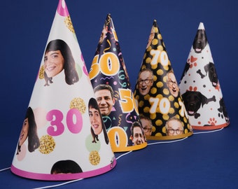 Custom Party Hats - Personalized Birthday Hats with Patterns, Year, Face, Photos