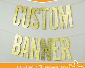 Custom Banner, Narrow Block, 9" - Delivered in 3 Days - personalized banner, party decor, glitter banner, cardstock, decoration party