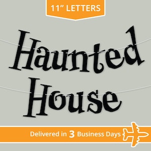 Banner personalizado, estilo embrujado, 11" - Entrega en 3 días - Banner de Halloween extra grande, casa embrujada, guirnalda de Halloween, truco o trato