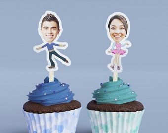 Ice Skater Cupcake Toppers | Custom Birthday Party Decorations | Donut Cake Muffin Topper