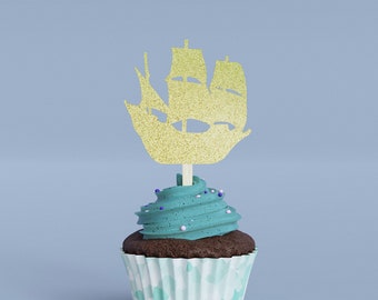Pirate Ship Glitter Cupcake Toppers or Shapes Only - Custom Birthday Party Cupcake Toppers, Donut Cake Muffin Topper, Decoration, Wall Decor