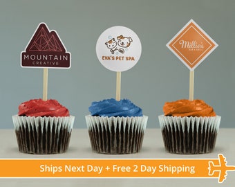 Logo or Artwork Cupcake Toppers, Ships Next Day - Custom Birthday Party Cupcake Toppers, Party Decoration, Donut Cake Muffin Topper