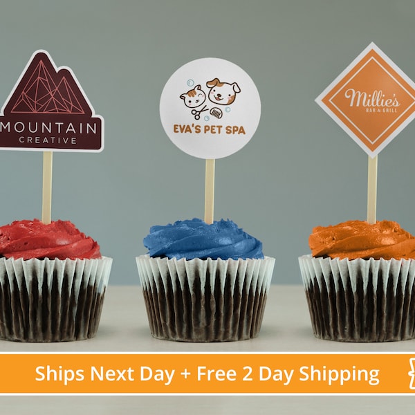 Logo or Artwork Cupcake Toppers, Ships Next Day - Custom Birthday Party Cupcake Toppers, Party Decoration, Donut Cake Muffin Topper