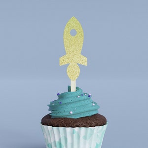 Rocket Glitter Cupcake Toppers or Shapes Only - Custom Birthday Party Cupcake Toppers, Donut Cake Muffin Topper, Decoration, Wall Decor