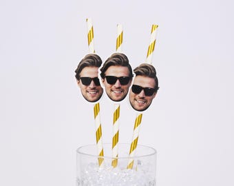 Custom Groom Face Straws - Bachelorette Party Favors - Personalized Photo Straws - Funny Bridal Shower Decor - Pre Assembled