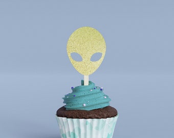 Cupcake Toppers: Alien Glitter Shapes (Birthday Party Supplies)