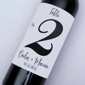 Wedding Wine Label - Table number wine bottle label, large fancy number
