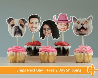 Face Cupcake Toppers, Ships Next Day - Custom Birthday Party Cupcake Toppers, Party Decoration, Donut Cake Muffin Topper