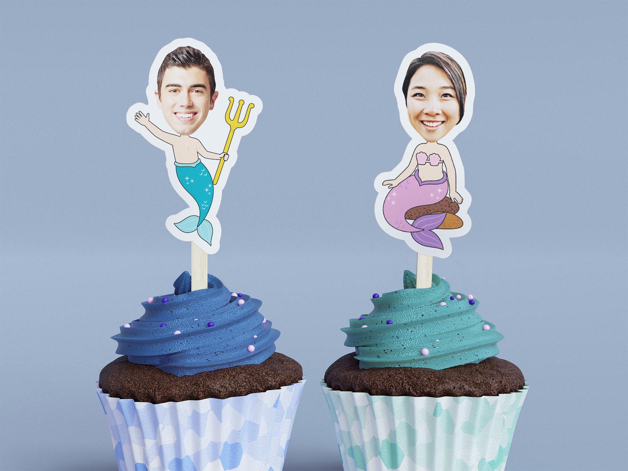 Mermaid or Merman Cupcake Toppers - Custom Birthday Party Cupcake Toppers, Party Decoration, Donut Cake Muffin Topper
