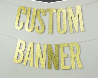 Custom Banner, Narrow block letters, 7"  Size - personalized banner, party decor, glitter banner, cardstock, decoration party