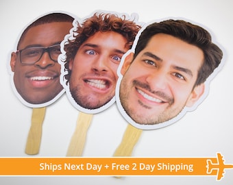 Big Face on A Stick, Up to 23", Ships Next Day - Custom Head Cutouts, Bachelorette Party Favors, Birthday Groom Graduation Party Favors