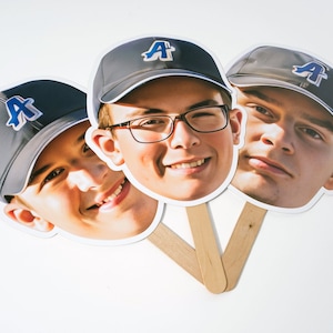 Team Faces on A Stick, Up to 23&quot; - Custom Head Cutouts, Youth Sports Player Team coach photos, dance cheer baseball football soccer
