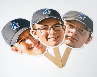 Team Faces on A Stick, Up to 23" - Custom Head Cutouts, Youth Sports Player Team coach photos, dance cheer baseball football soccer