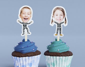 Adornos de esqueleto para cupcakes: decoración personalizada para fiesta de Halloween, adorno para muffins y donuts.