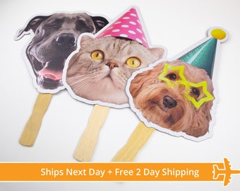 Cara de mascota en un palito, hasta 23", envío al día siguiente - Recortes de cabeza personalizados, regalos para despedidas de soltera, regalos para fiestas de cumpleaños, graduación de novios