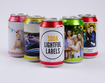 Custom Printed Soda Beer Can Label Wrapper - Vinyl sticker, waterproof - Business Logo, photos, event promo
