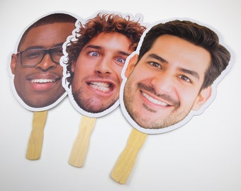 Big Face on A Stick, Up to 23" - Custom Head Cutouts, Bachelorette Party Favors, Birthday Groom Cupcake Toppers Graduation Party Favors