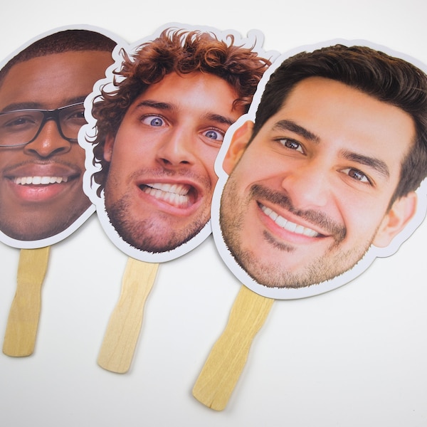 Big Face on A Stick, Up to 23" - Custom Head Cutouts, Bachelorette Party Favors, Birthday Groom Cupcake Toppers Graduation Party Favors