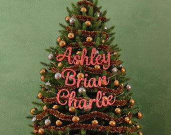 Christmas Tree Banner, Fancy Letters, 7" - Merry Christmas Tree decorations wrap, Family Kids Names, Custom Banner, Ornament