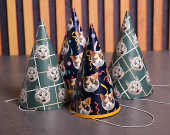 Custom Cat Face Party Hat for Guests Assembled Funny Pet Birthday Favors Decor