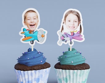 Airplane Cupcake Toppers, Custom Pilot Birthday Party Decoration, Aviation Theme Topper