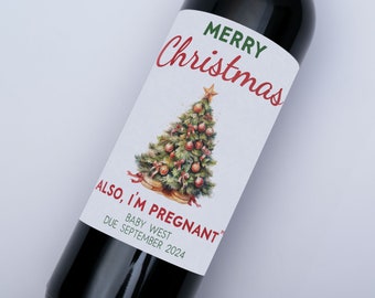 New Parent Gift Wine Label - Merry Christmas, also I'm pregnant