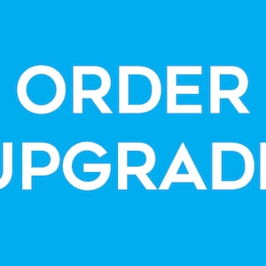 May include: A blue background with the white text "ORDER UPGRADE" in all capital letters.