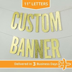 Custom Banner, Narrow Block, 11&quot; - Delivered in 3 Days - personalized banner, party decor, glitter banner, cardstock, decoration party