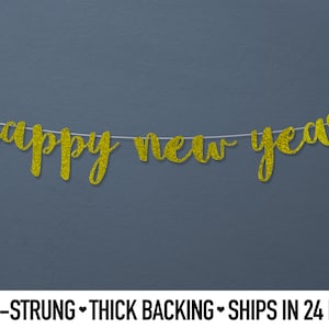 Happy New Year Banner, Cursive Letters - New Years Party, New Years Eve, New Year Banner