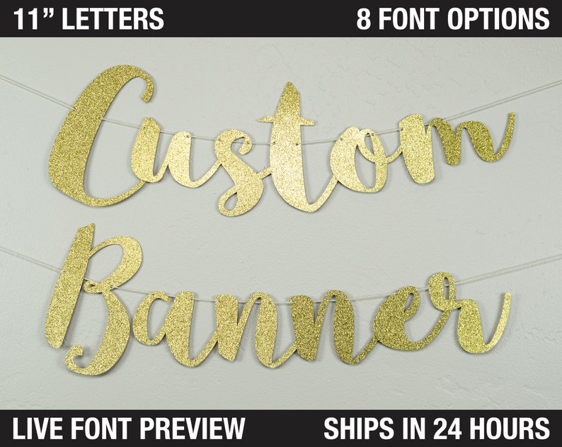 Custom Banner, script letters, 11' -  Extra Large Letters - cardstock premium cursive script decoration party, personalized banner 