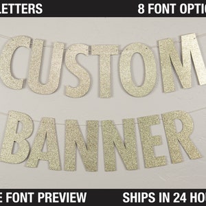 Custom Banner, Modern Style, 9 Large size Personalized Party Banner Decor, Customized Banner, custom hashtag banner, glitter banner image 1