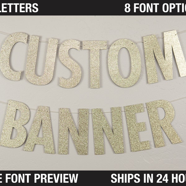 Custom Banner, Modern Style, 9" - Large size Personalized Party Banner Decor, Customized Banner, custom hashtag banner, glitter banner