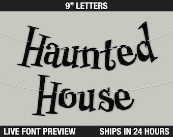 Custom Banner, Haunted Style, 9" - Large Banner, Halloween, Scary, Haunted House, Bloody, Happy Halloween