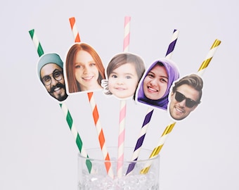 Custom Face Photo Straws - Personalized Birthday Straws, Party Decorations