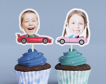 Cartoon Car Cupcake Toppers - Custom Birthday Party Cupcake Toppers, Party Decoration, Donut Cake Muffin Topper