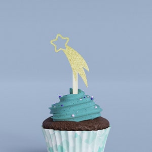 Shooting Star Glitter Cupcake Toppers or Shapes Only - Custom Birthday Party Cupcake Toppers, Donut Cake Muffin Topper, Wall Decoration