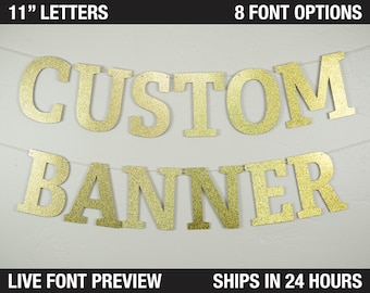 Custom Banner, Slab Serif Style, 11" - Extra large jumbo Personalized Party Banner Decor, Customized Banner, custom hashtag, glitter banner