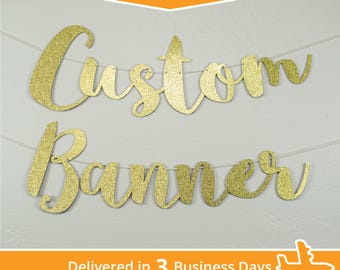 Custom Banner, Script letter, 7" - Delivered in 3 Days - personalized script letters, name banner, custom garland, wedding banner, garland