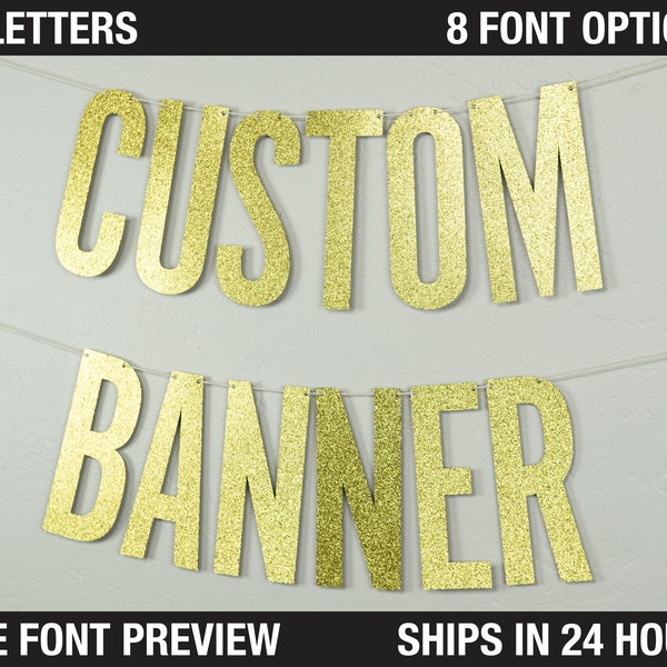 Custom Banner, Narrow Block, 9" - personalized banner, party decor, glitter banner, cardstock, decoration party