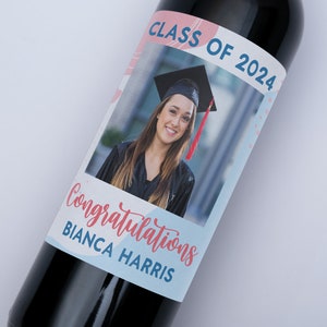 Graduation Wine Label with Photo - Class of 2025, congratulations, custom message