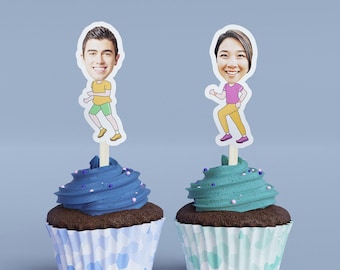 Adornos para cupcakes de maratonista, caras personalizadas (brochetas de bambú de 7,6 cm)