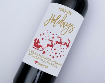 Festive Holiday Wine Label - Peel & Stick, Weatherproof Vinyl