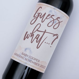 New Parent Gift Wine Label - guess what, baby arriving