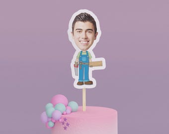 Cartoon Carpenter Cake Toppers - Custom Birthday Party Cake Toppers, Party Decoration