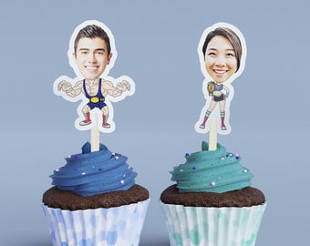 Wrestler Cupcake Toppers: Custom Faces for Birthday Party Treats