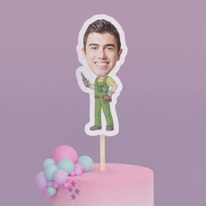 Cartoon Gardener Cake Toppers - Custom Birthday Party Cake Toppers, Party Decoration